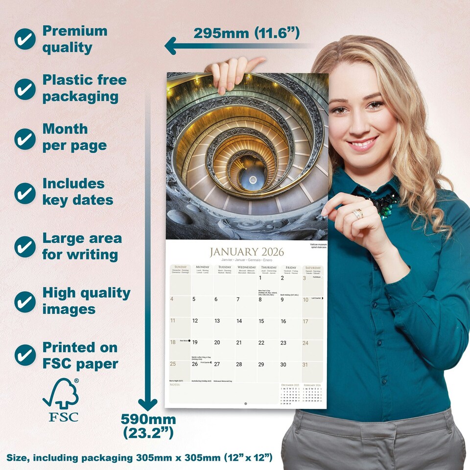 image 1 of Rome 2026 Calendar | Square Wall Calendar | Travel Gift | Plastic Free Packaging | by Avonside Publishing