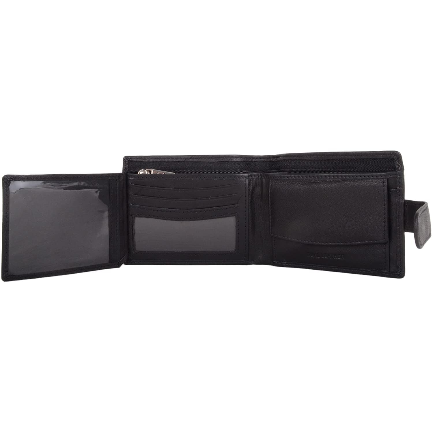 London Leathergoods Mens Genuine Leather Contrast Stitching Credit Card Holder Wallet - Black Black Black