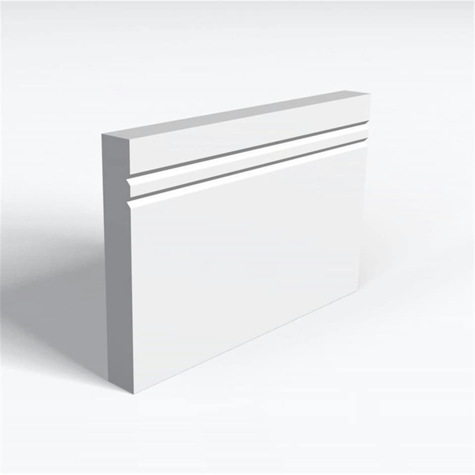 Pack of 5 (Total 5 Units) - Moisture Resistant MDF Primed 2 V Grooves Skirting Board & Rebate - 18mm(T) x 144mm(H) x 4200mm(L)