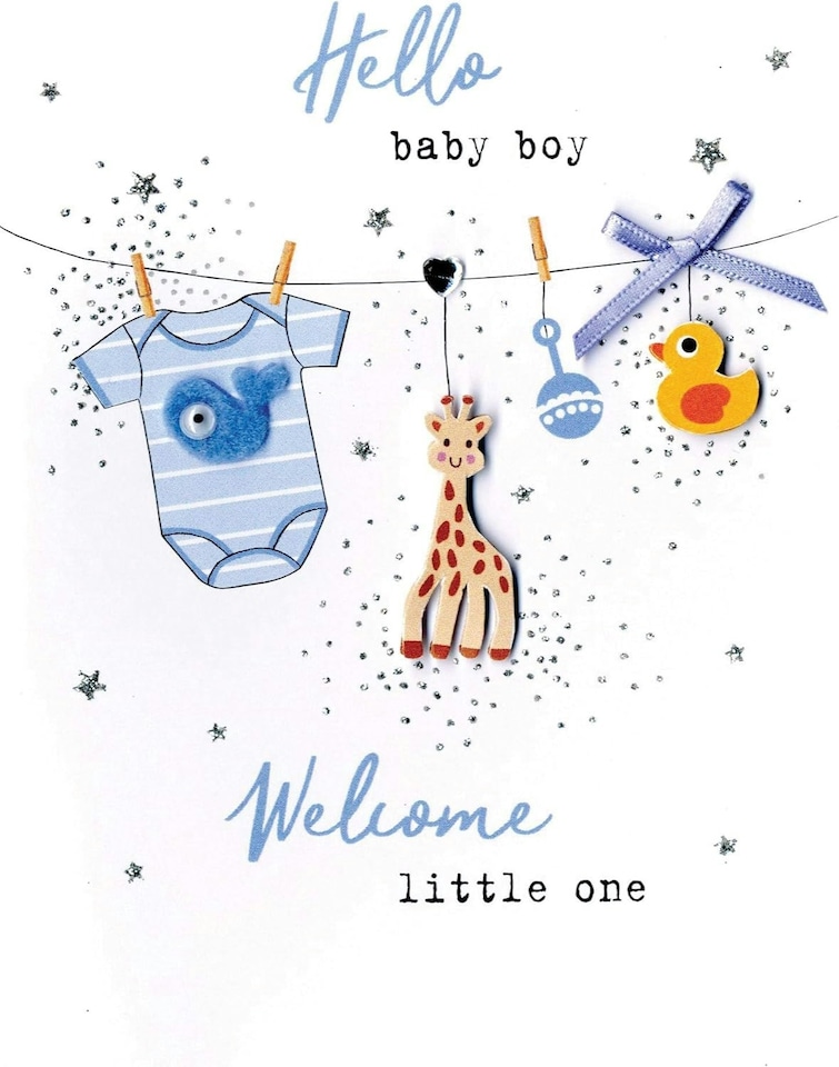 image 1 of Hello Baby Boy Welcome Little One Congratulations Card