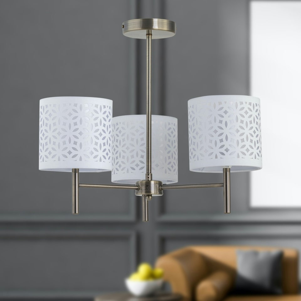 image 1 of Set of 2 Brea - Antique Brass Light Fittings with White Cut Out Shades Bronze | White