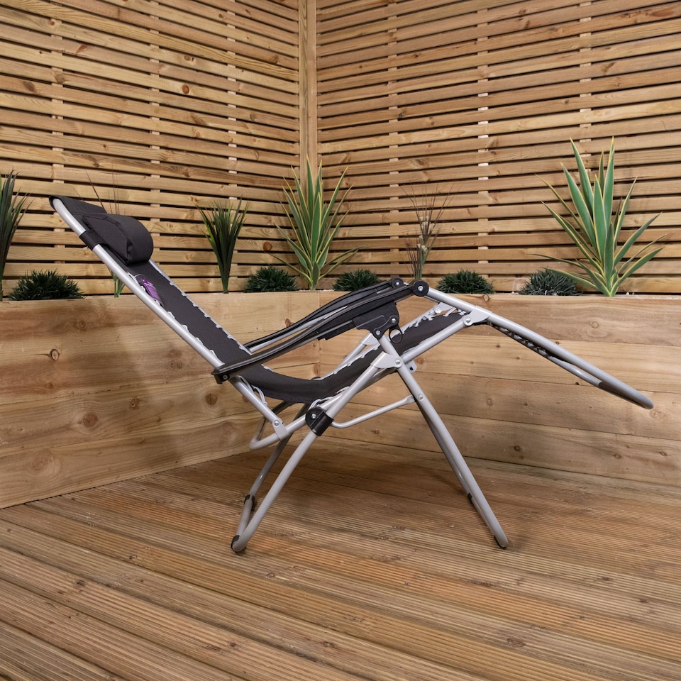 image 1 of Multi Position Garden Gravity Relaxer Chair Sun Lounger in Black & Silver