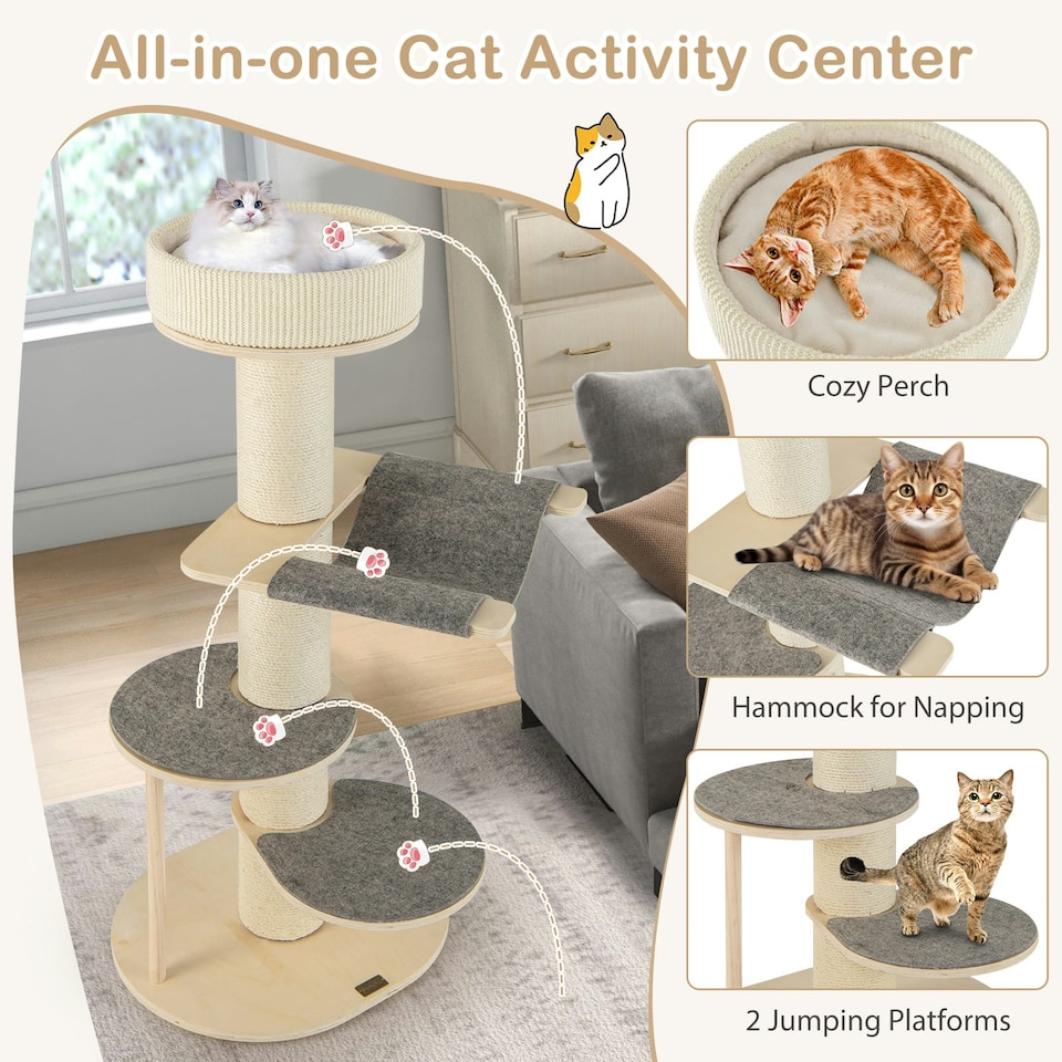 image 1 of COSTWAY Cat Tree 120 CM Multi-layer Cat Tower with Hammock