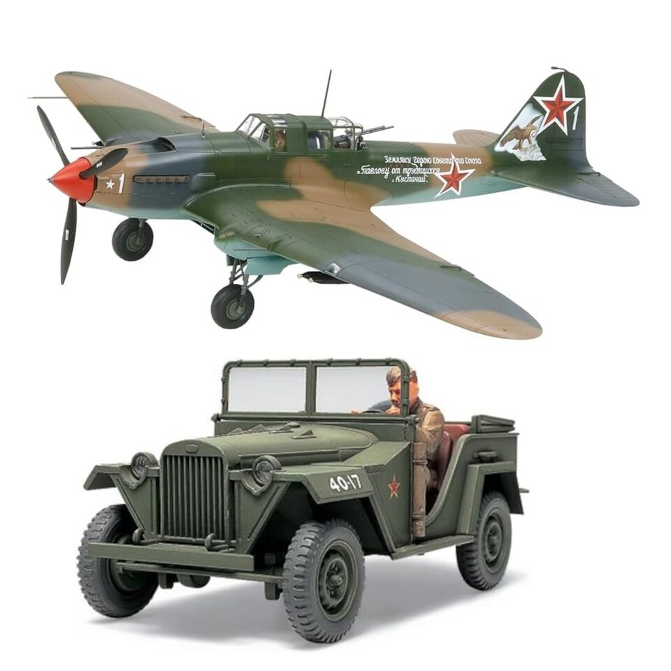 image 1 of Tamiya 25212 Illyushin IL-2 Sturmovik & GAZ-67B Set 1:48 Model Kit