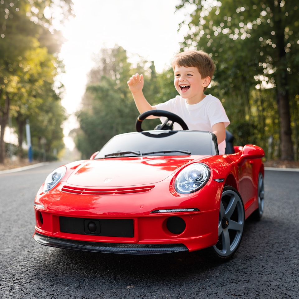 image 1 of AIYAPLAY RUF GT Licensed Electric Car for Kids, 12V Kids Ride on Car with Suspension System, Remote Control, Music, Horn, USB, Slow Start and Safety Belt for 3-5 Years Old Boys and Girls | Red