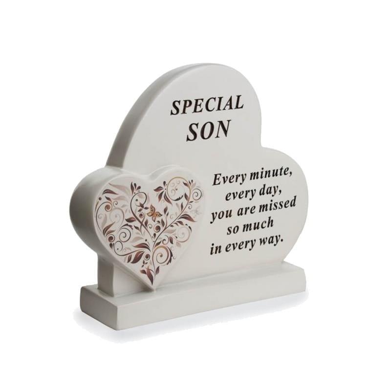 David Fischhoff Graveside Memorial Floral Double Heart Plaque - Son in Cream