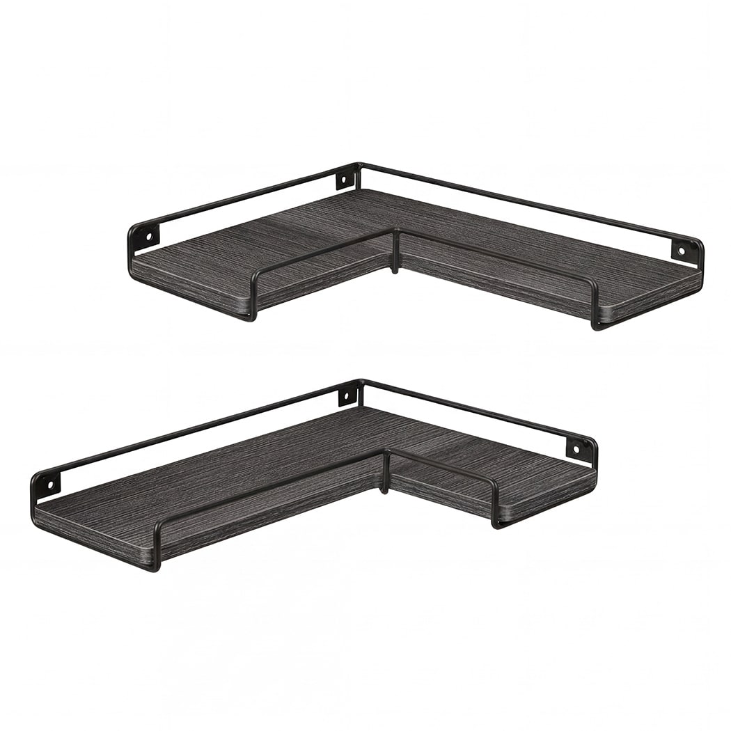 Levede Floating Shelves Set of 2 L-Shaped Corner Shelves Wall Mounted Black