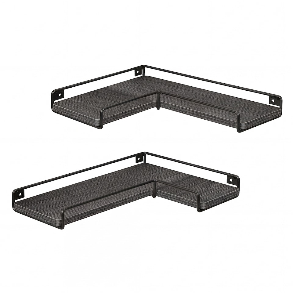 image 1 of Levede Floating Shelves Set of 2 L-Shaped Corner Shelves Wall Mounted Black