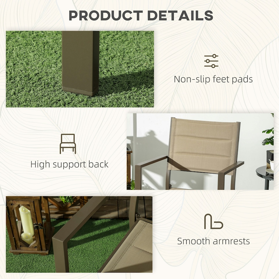 image 1 of Outsunny 2 PCs Dining Chairs, Stackable Design Aluminium Outdoor Armchairs Khaki