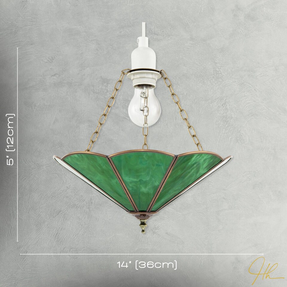 image 1 of Green Toned Chic Tiffany Glass Easy Fit Pendant Shade with Chains