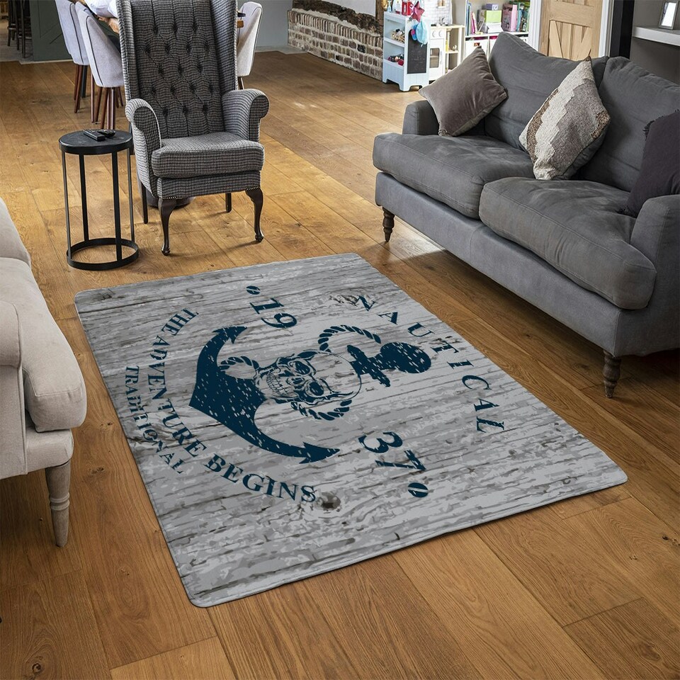 image 1 of Anchor Print on Wood (Rug) Blue | Large: 140x200cm