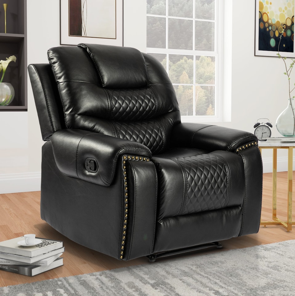 image 1 of Faux Leather Black Ravenna Manual Recliner Chair