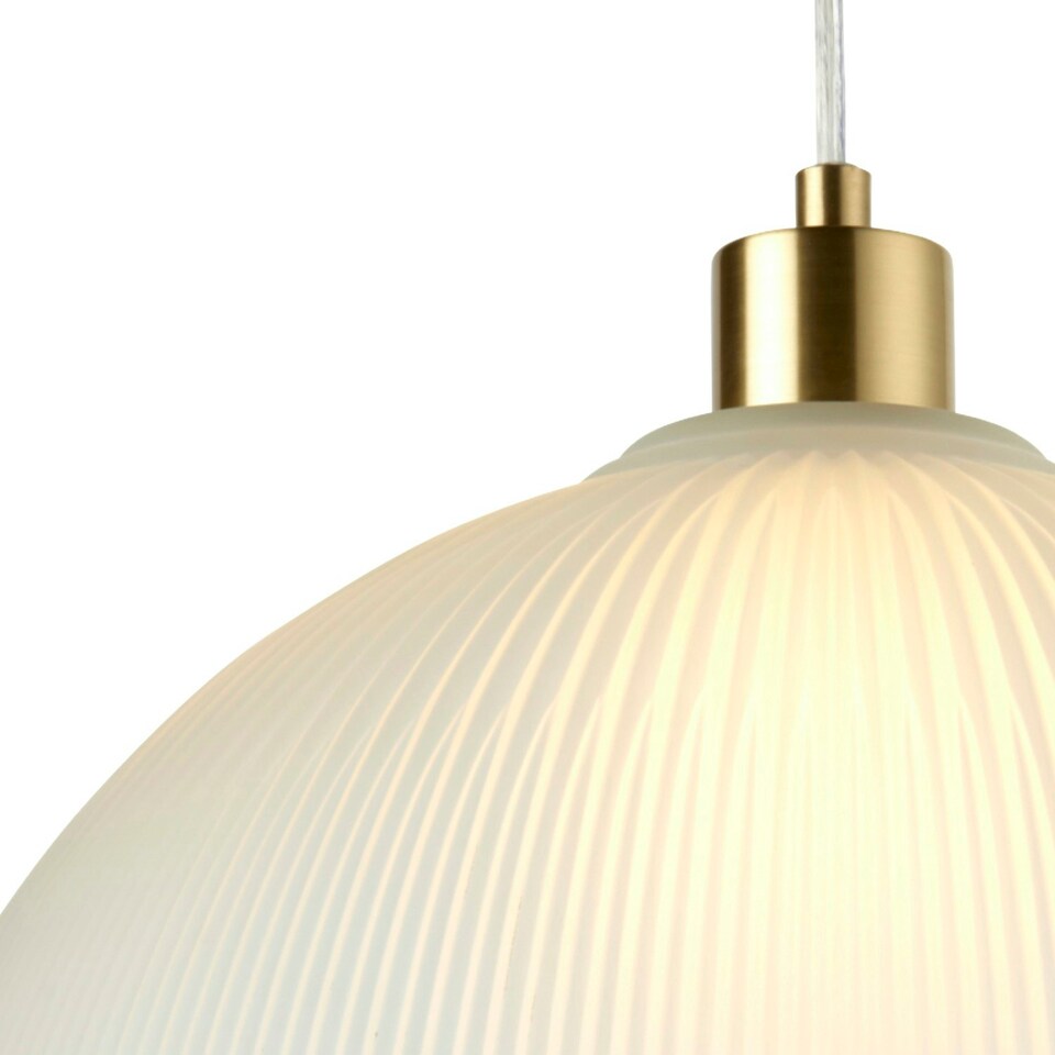 image 1 of First Choice Lighting Frosted Ribbed Glass with Satin Brass Ceiling Pendant Bronze | White