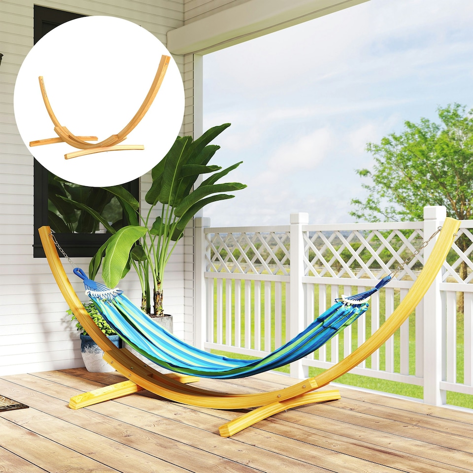 image 1 of Outsunny 3(m) Wooden Hammock Stand for Garden, Patio, Natural