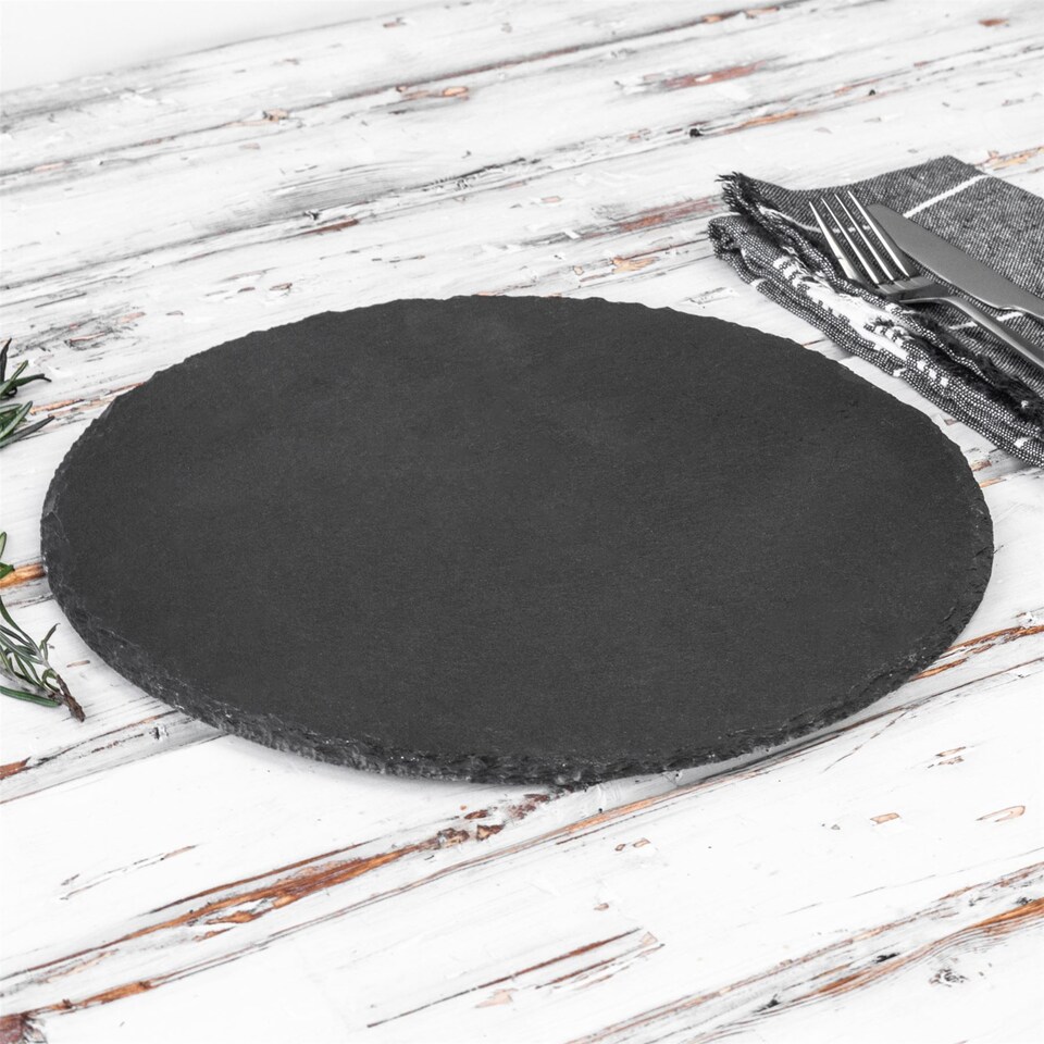 image 1 of Argon Tableware Round Slate Placemats - 30cm - Pack of 6 | Black | Natural