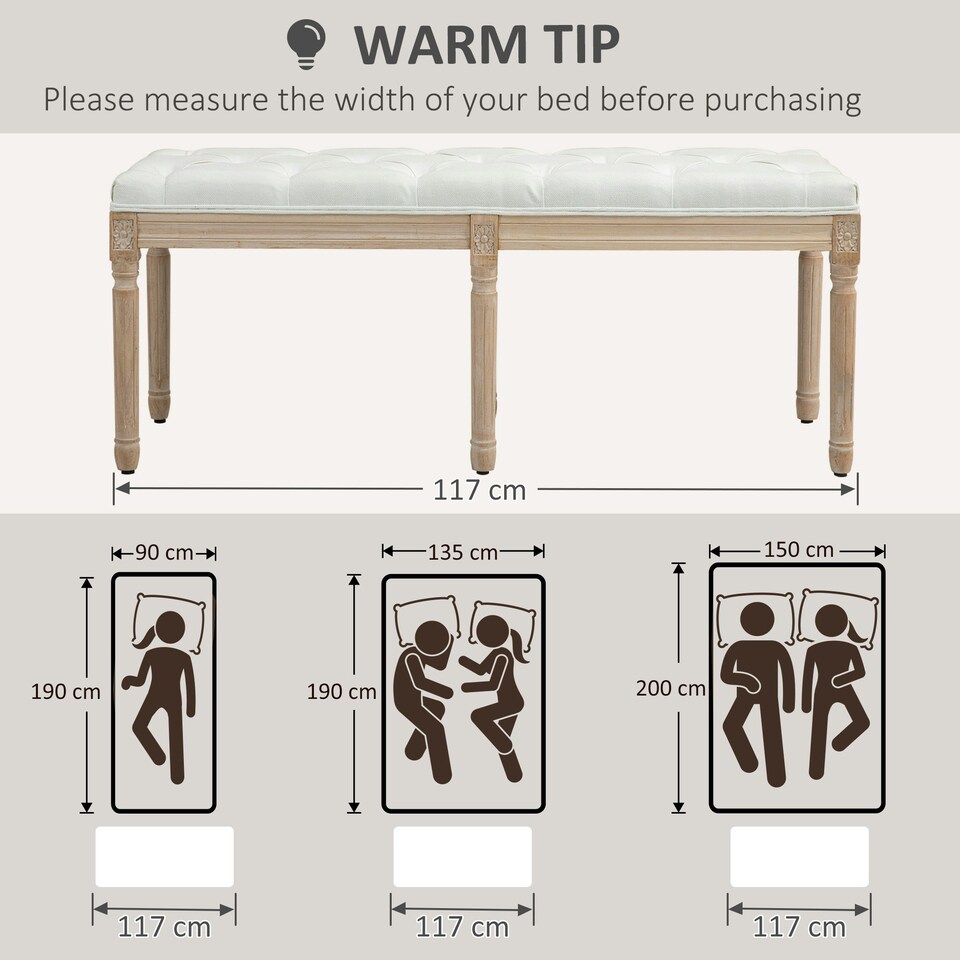 image 1 of HOMCOM End of Bed Bench, Upholstered Bedroom Bench, Cream White