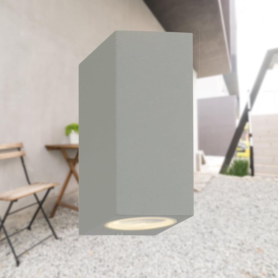 image 1 of Set of 2 Falmouth - Grey Up Down Outdoor IP44 Wall Lights | Grey | Clear | 2