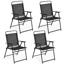 Yaheetech Set of 4 Outdoor Texteline Foldable Dining Chairs-Black | Black | Black | One Size