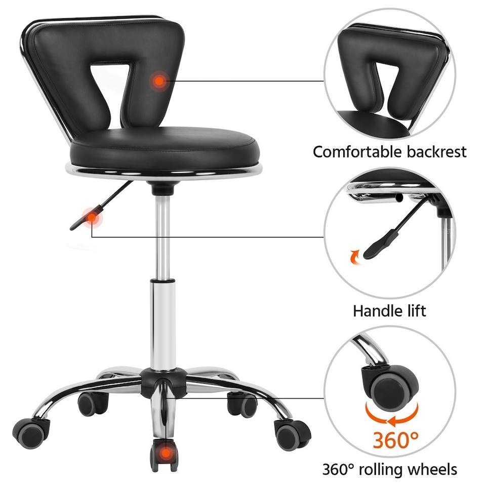 image 1 of Yaheetech Height-Adjustable Salon Stool with Backrest & Wheels | Black