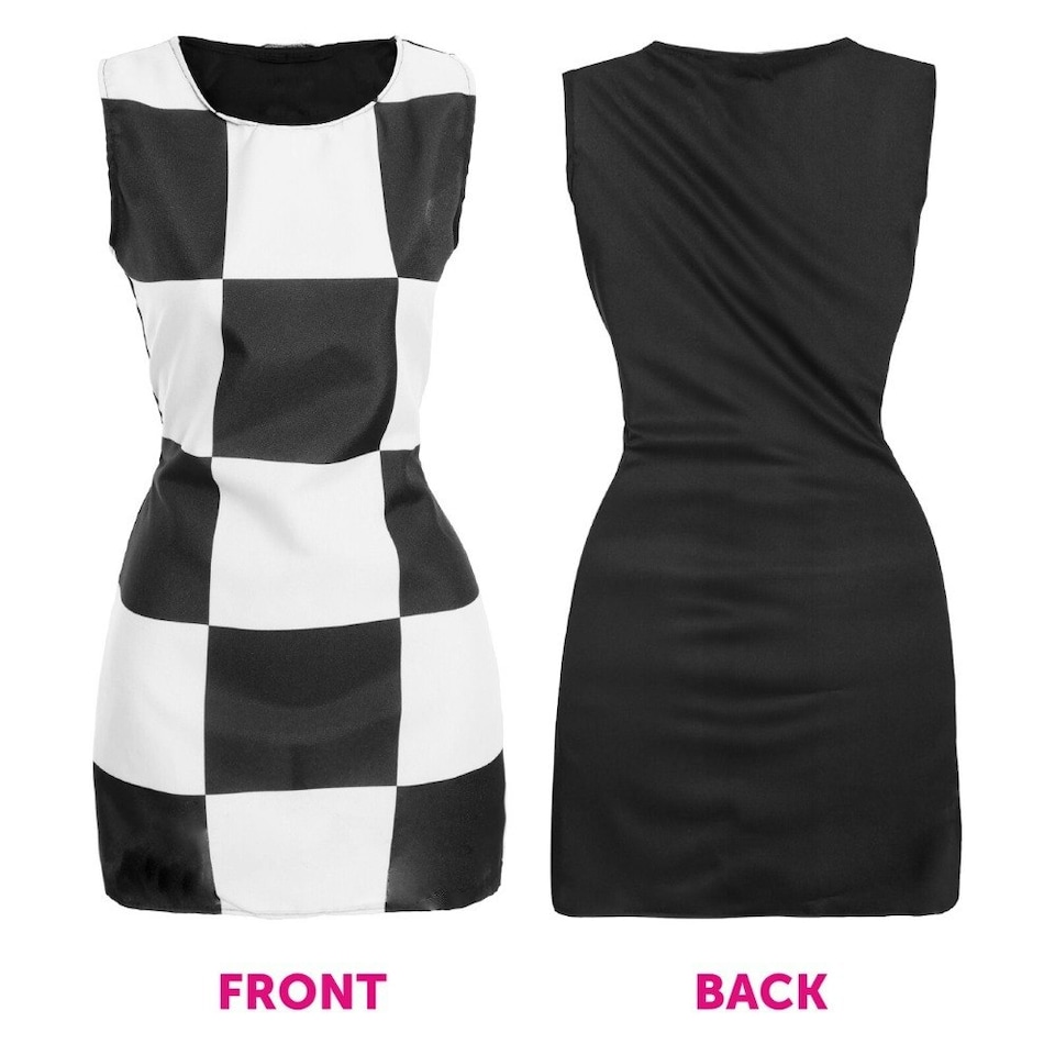 image 1 of 60s Black and White Chequered Dress Costume Black | M