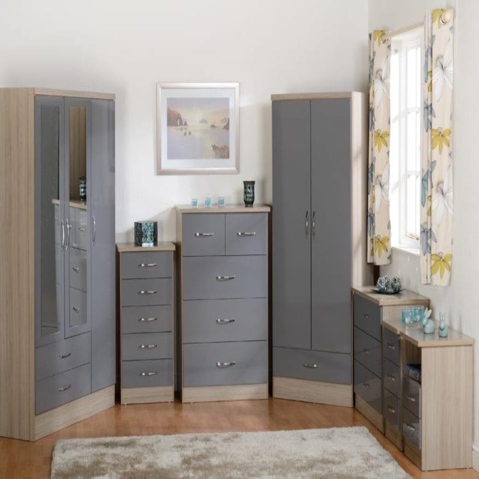 image 1 of Nevada 3 Door 2 Drawer Mirrored Wardrobe Grey