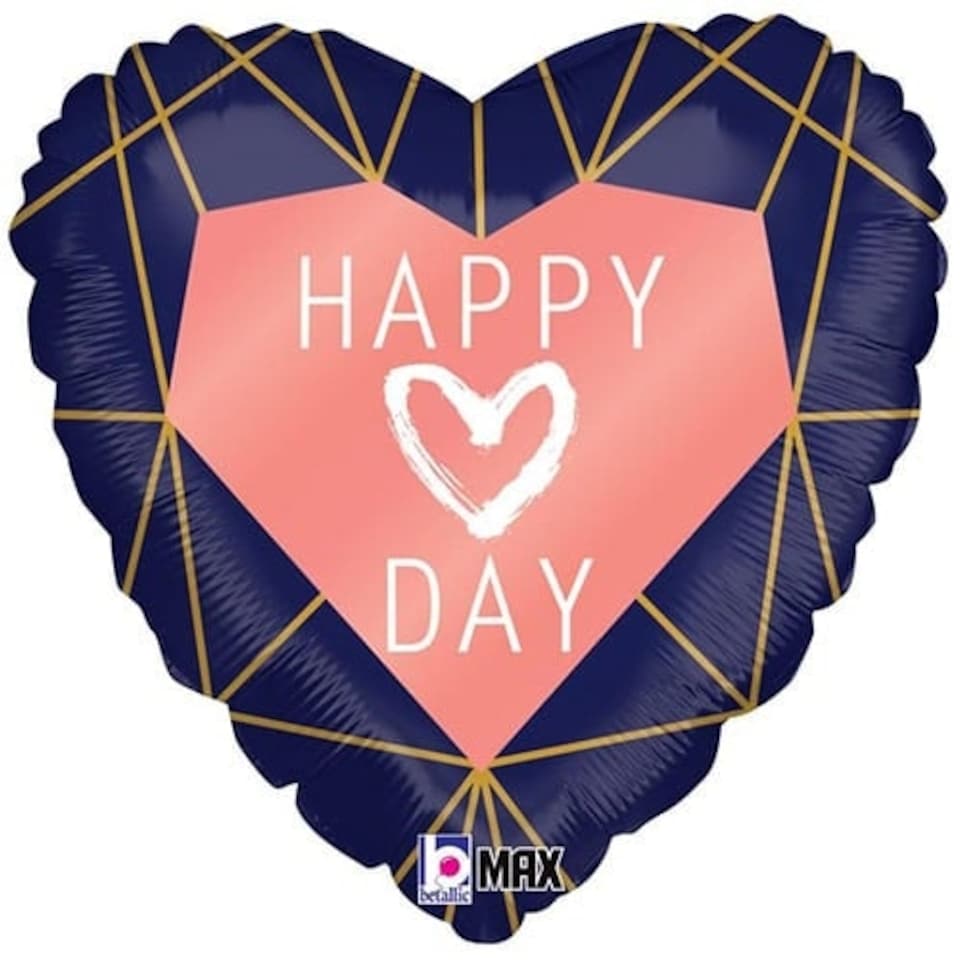 Happy Love Day Geo Navy Heart Shape Holographic Valentine's Foil Helium Balloon 46cm / 18 in
