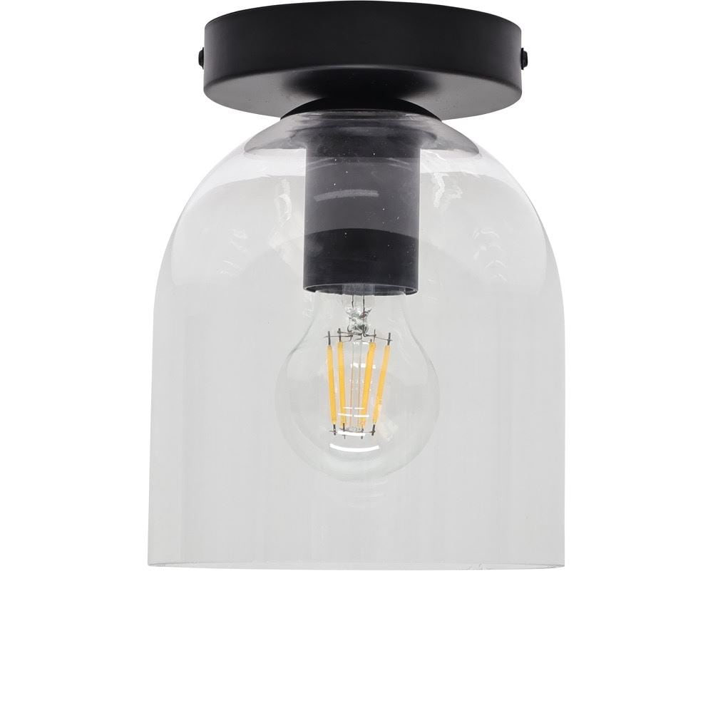 First Choice Lighting Belten - Clear Glass Cloche Black Ceiling Light Fitting