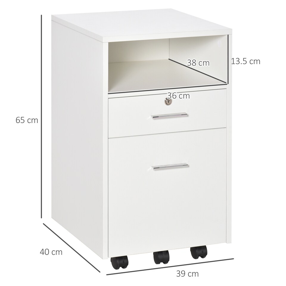 image 1 of Vinsetto Mobile File Cabinet Lockable Storage Unit Cupboard for A4 Letter Home Filing Furniture for Office, Bedroom and Living Room, 39x40x65cm, White