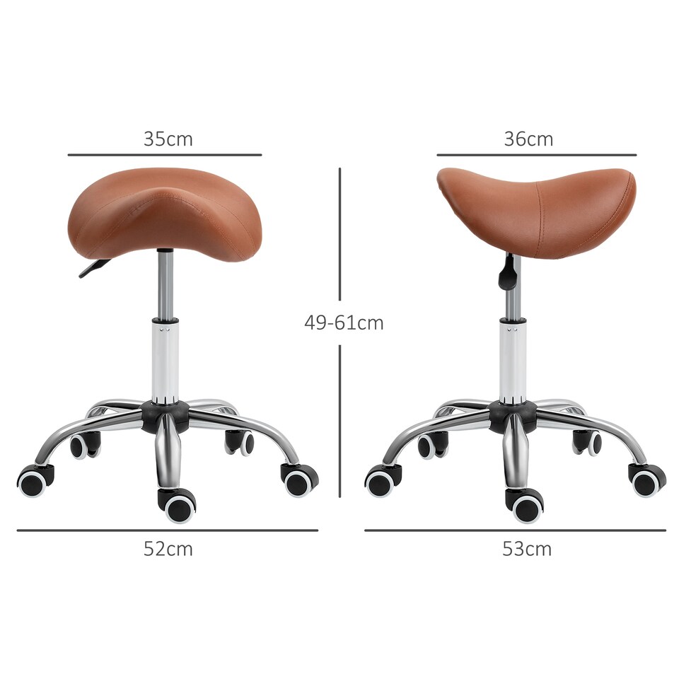 image 1 of HOMCOM Cosmetic Stool 360 Rotate Height Adjustable Salon Massage Spa Chair Hydraulic Rolling Faux Leather Saddle Stool Mobility, Brown