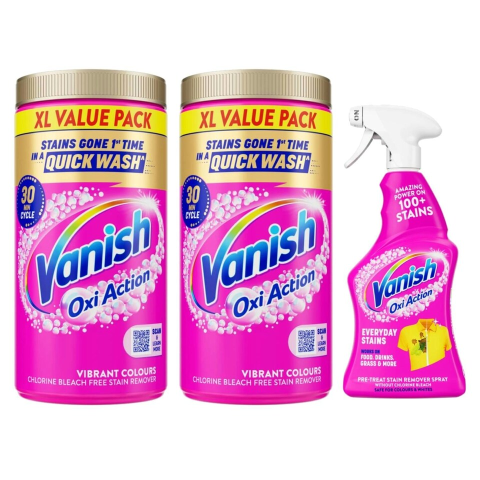 image 1 of Vanish Oxi Action 2 x 1.9kg (total 3.8kg) Laundry Booster Stain Remover Powder + Vanish 500 ml Colour Fabric Spray for tough stains