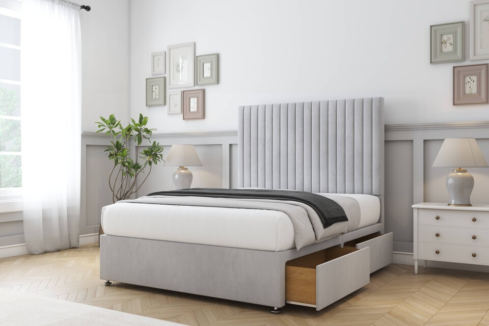 image 1 of Sloomy Manhattan Silver Naples Divan Bed With Mattress No Drawers With 54" Floor Standing Headboard 2'6 Small Single | Silver | Silver | Small Single | 1