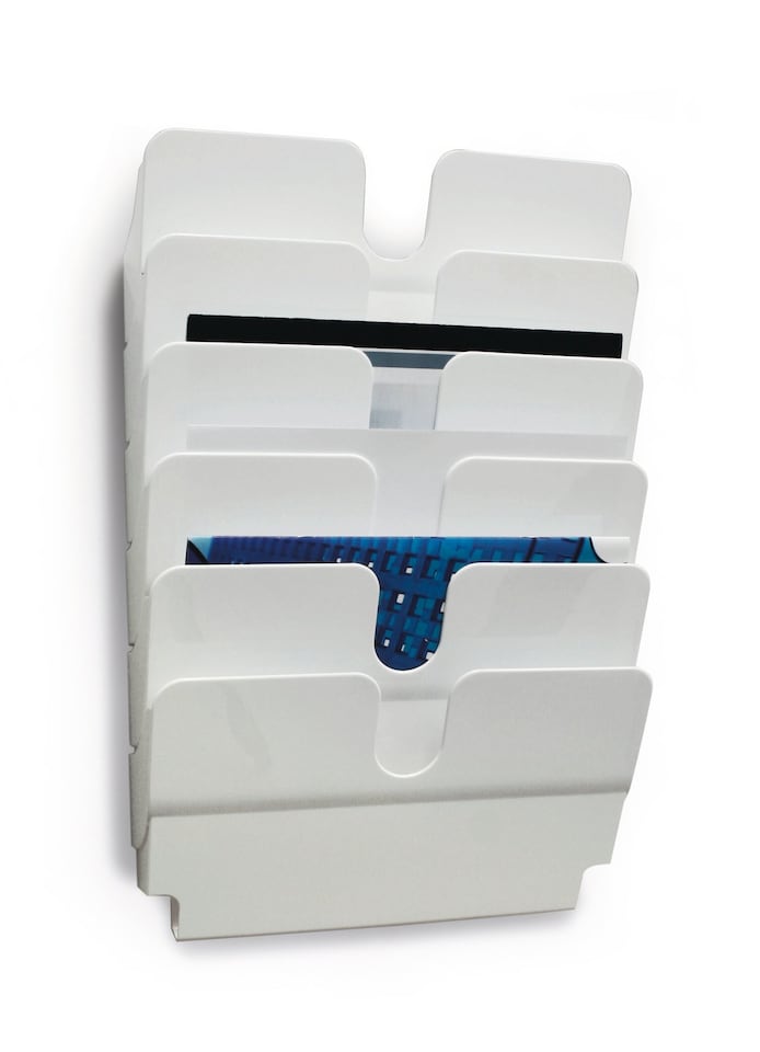 Durable FLEXIPLUS 6 Wall Mounted Literature Tray | A4 Landscape Holder | White | White