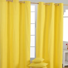 Homescapes Plain Yellow Cotton Eyelet Curtains - 117 x 137 cm | Yellow | Yellow | (W) 117cm x (L) 137cm