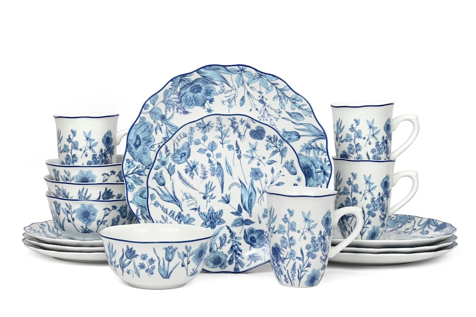 image 1 of 16pc Blue Floral Dinner Set