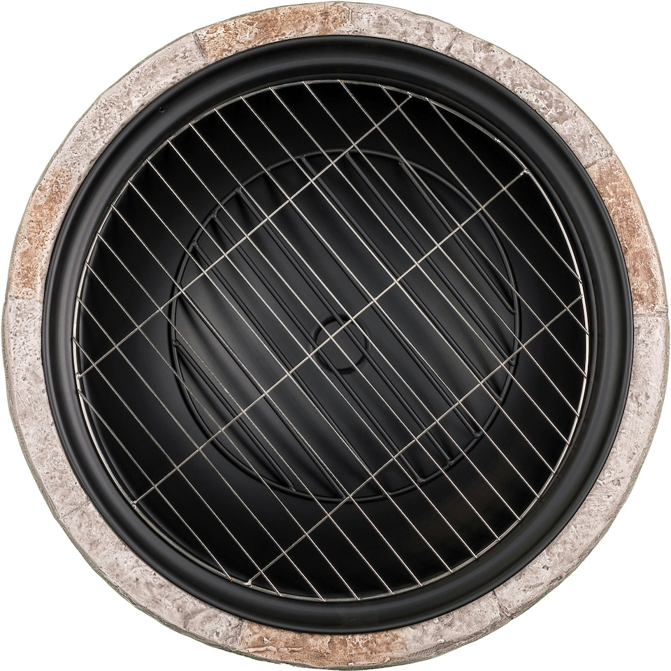 image 1 of Centurion Supports Fireology SAMUI Beige Majestic Garden and Patio Round Multi-function Heater, Fire Pit, Brazier and Barbecue with Eco-Stone Finish and Cover
