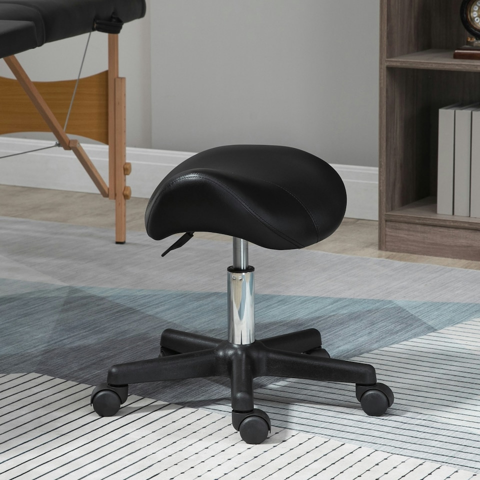 image 1 of HOMCOM Saddle Stool Adjustable Rolling Salon Chair for Massage Spa Beauty Black