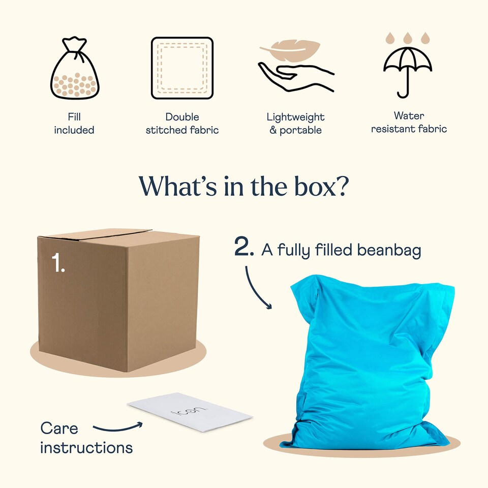 image 1 of icon Giant Indoor Outdoor Bean Bag Floor Cushion Aqua