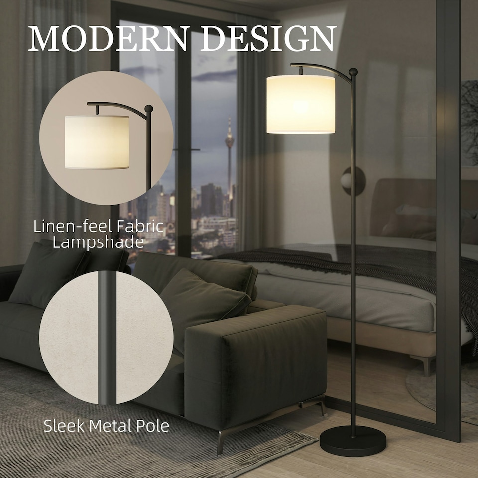image 1 of HOMCOM LED Floor Lamp with Dimmable Colours Temperature & Brightness, Black | Black