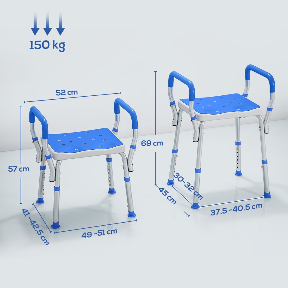 image 1 of HOMCOM Rust-Free Aluminium Bath Chair with Adjustable Height | Blue | Dark Blue