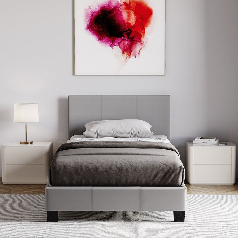 image 1 of Vida Designs Lisbon 3ft Single Bed Faux Leather, Grey, 90 x 190cm