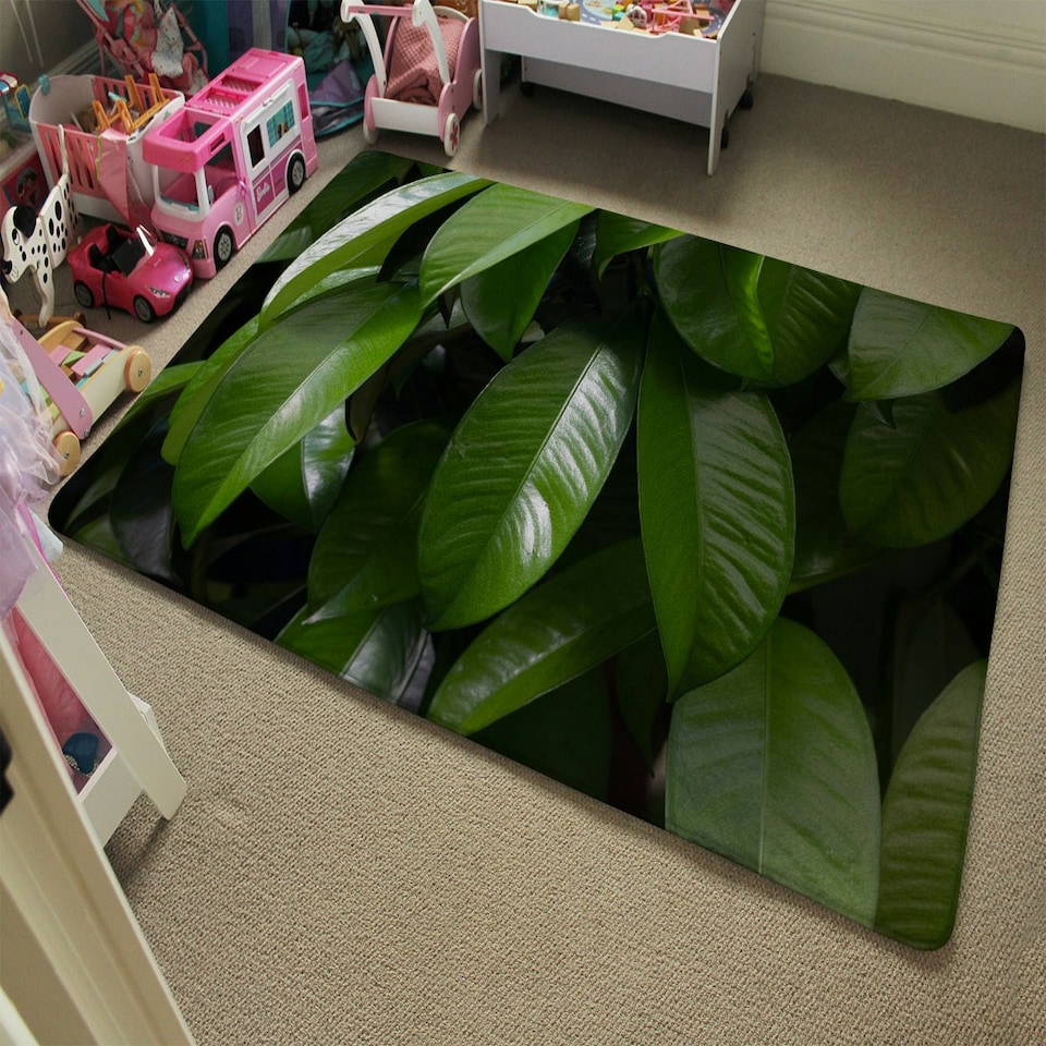 image 1 of Closeup of beautiful glossy green leaves (Rug) Green | S