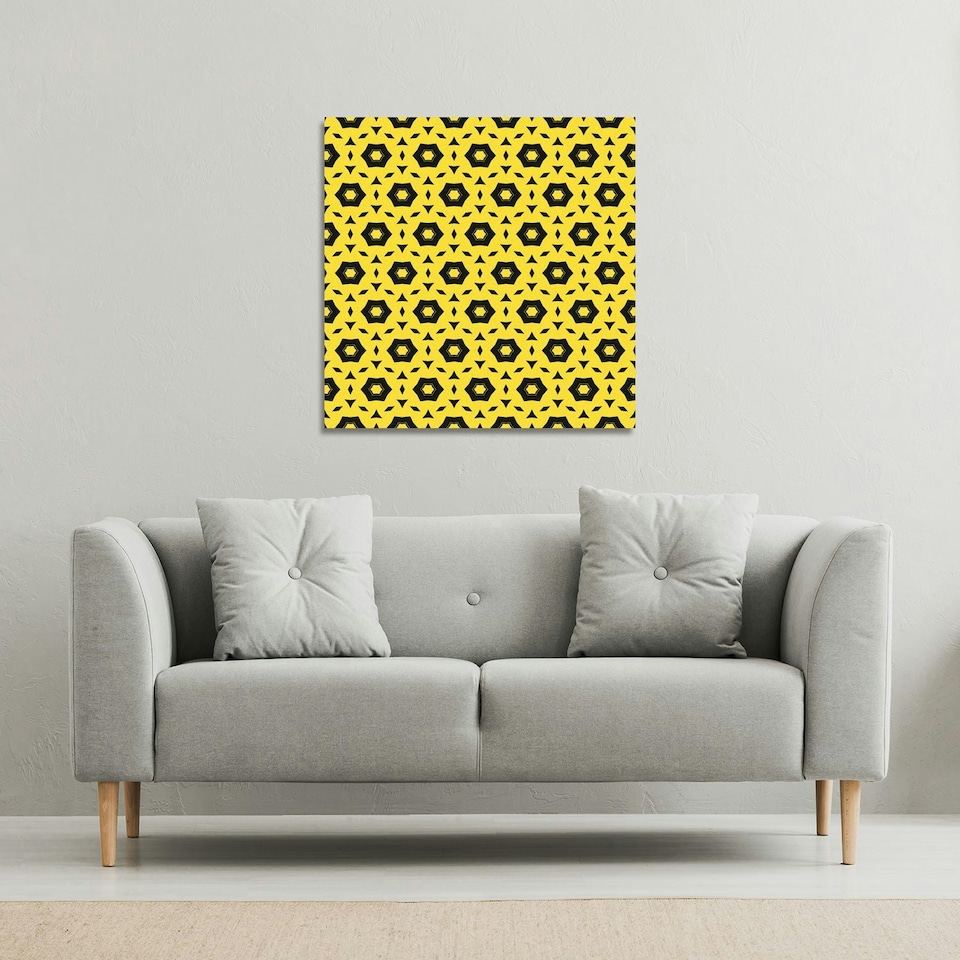 image 1 of Yellow & Black Geometric Pattern (Canvas Print) 127 x 127 x 4cm