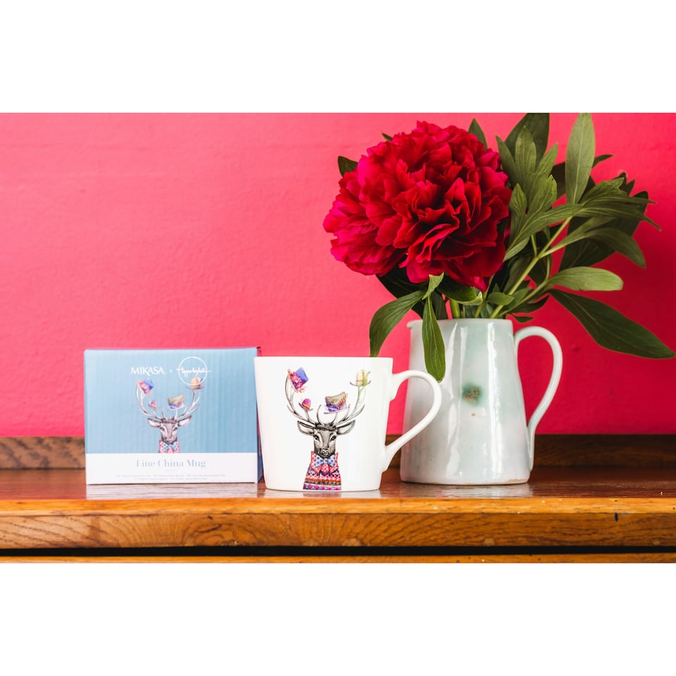 image 1 of Mikasa x Tipperleyhill Stag Print Porcelain Mug, 380ml Multi
