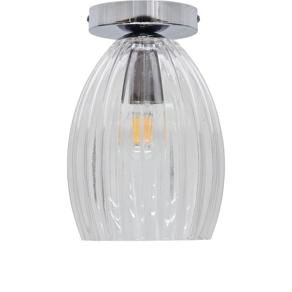 First Choice Lighting Birch - Clear Fluted Glass Chrome Ceiling Light Fitting