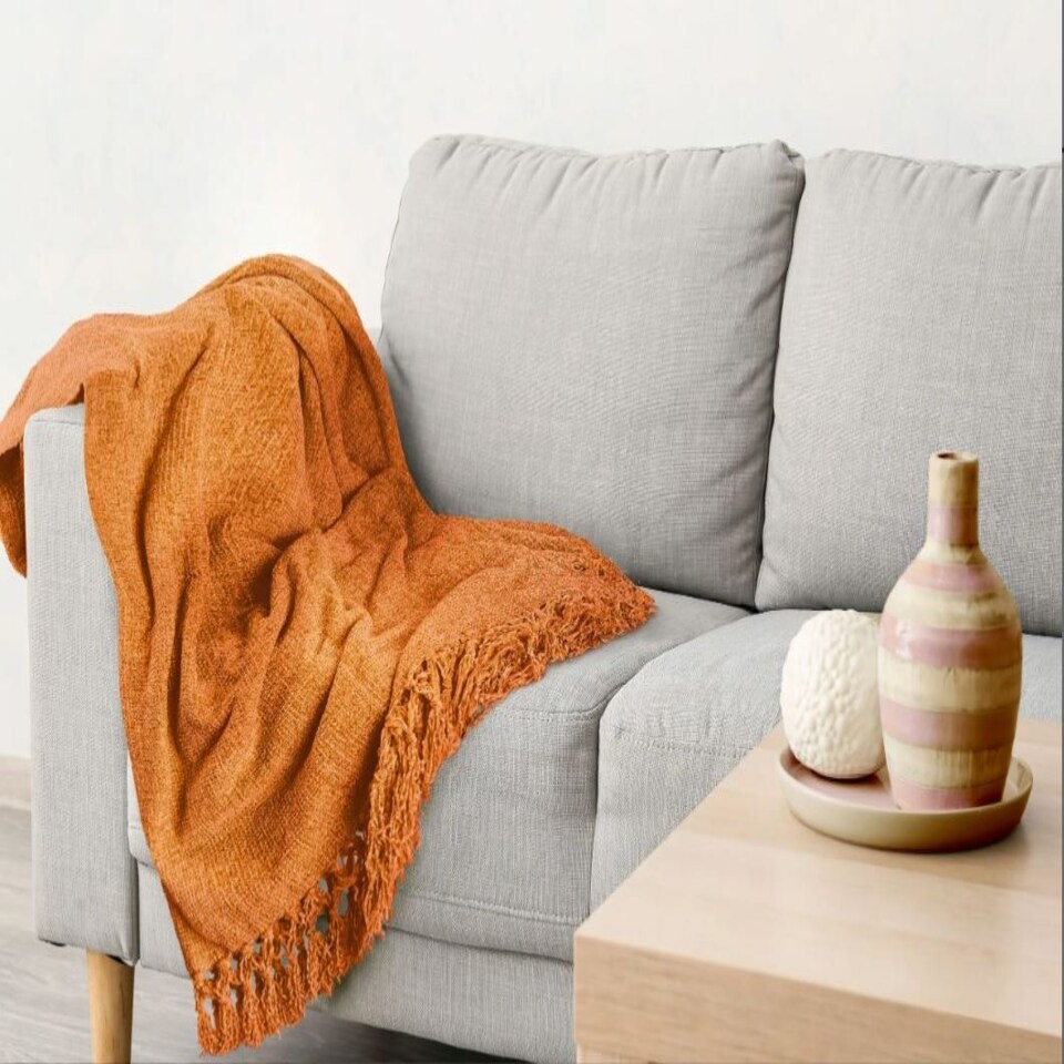 image 1 of Camilla Collection Chenille Throw in Burnt Orange (50" x 60") Orange | Orange