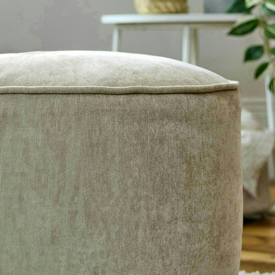 image 1 of icon Round Chenille Bean Bag Pouffe Natural Large Chenille Footstool Cream