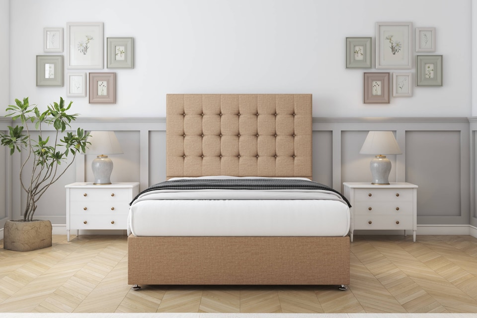 image 1 of Sloomy Alabama Latte Dumfries Divan Bed Base 4 Drawers With 26 Inch Strutted Headboard | Brown | Latte | Super King | 1