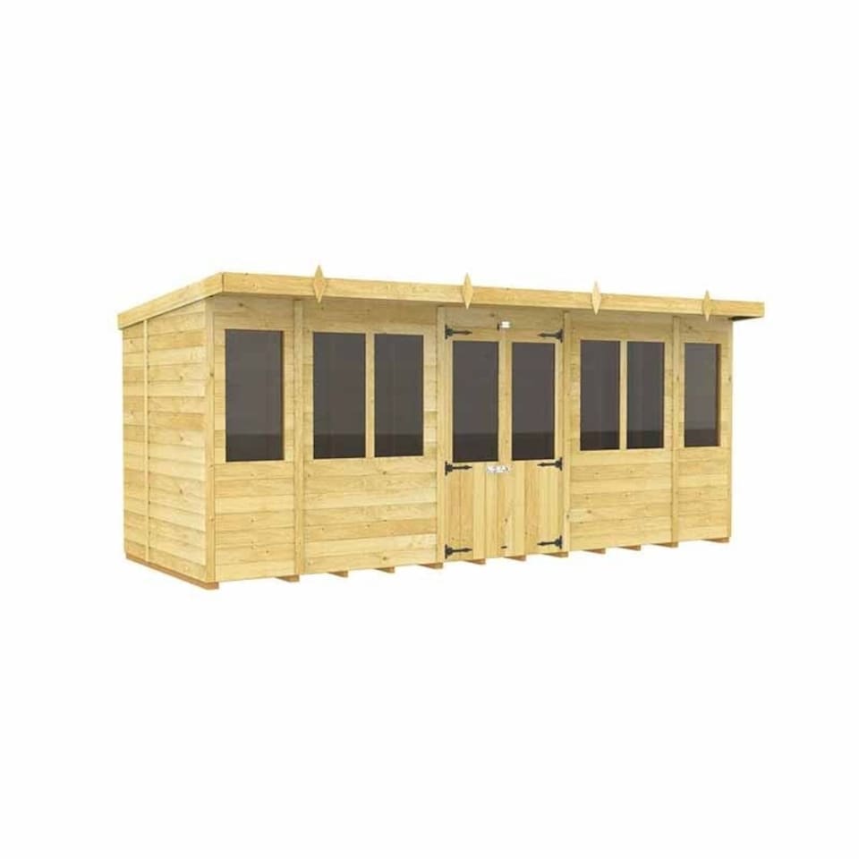 image 1 of 16ft x 7ft Pent Summer House - Wood - L214 x W474 x H201 cm | Brown