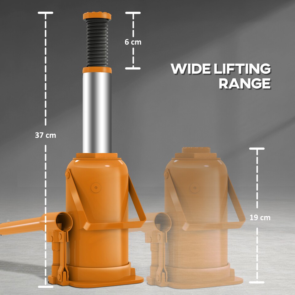 image 1 of HOMCOM 12 Tonne Hydraulic Bottle Jack with 19-37 cm Lifting Range, Heavy Duty Portable Compact Car Jack Lift with Saddle and 3 Section Handle for Pickup, Truck, Auto Repair Maintenance, Orange