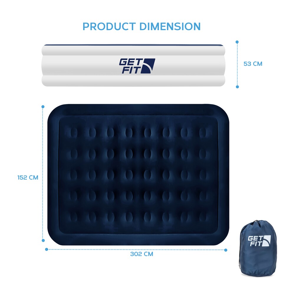 image 1 of Get Fit Air Bed With Built In Electric Pump - Premium King Size - Blow Up Bed With 2 X Free Pillows - Elevated Inflatable Air Mattress